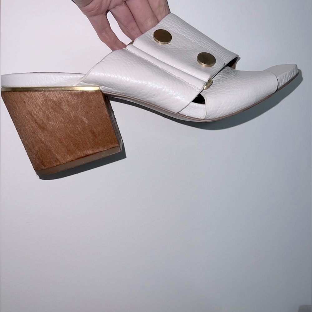 Calvin Klein white leather wooden heel shoes